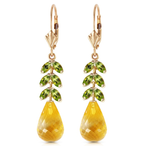GOLD LEVER BACK EARRING WITH PERIDOT & CITRINES